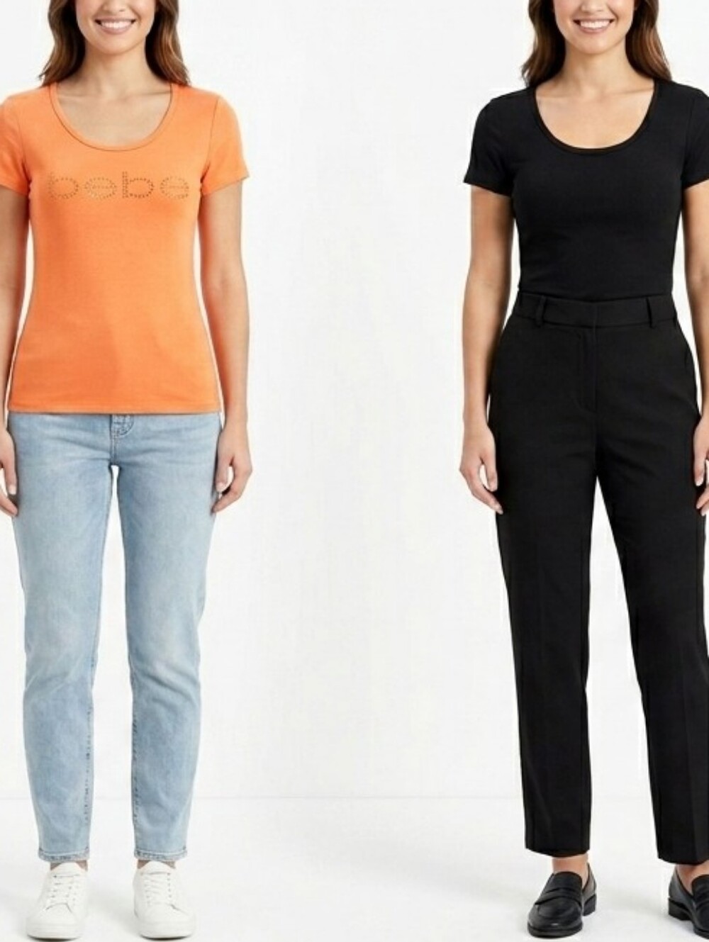 bebe Bundle Orange Sequin Logo & Black Ribbed Baby Short Sleeve Tees Size Small